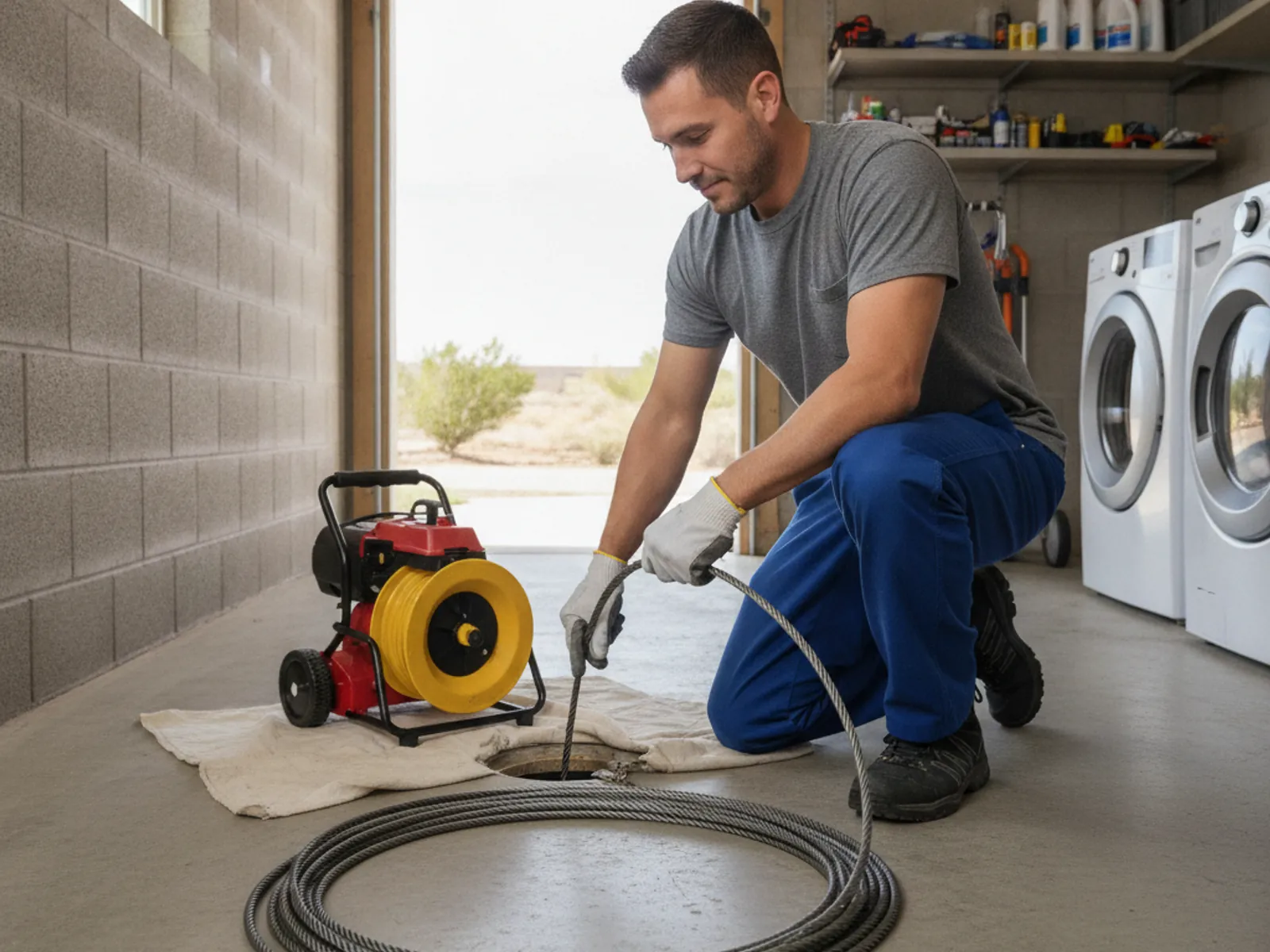 Hydro jetting a clogged drain line during a drain cleaning in El Paso, TX
